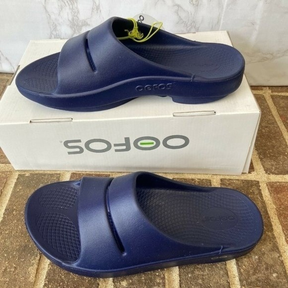 OOFOS Ooahh Luxe Sandal EU 44 Mens US 11 Navy Blue Slide